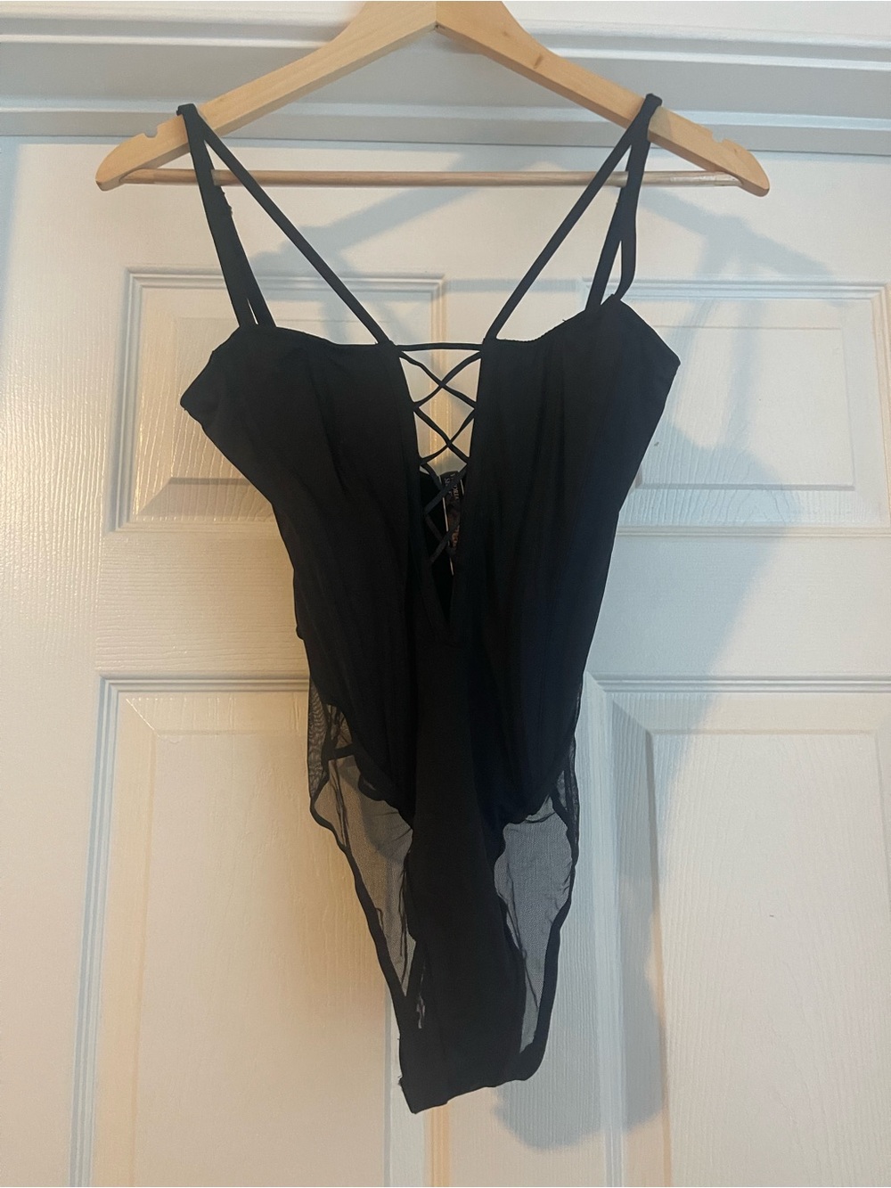 Victoria's Secret Black Lace-Up Sheer Bodysuit